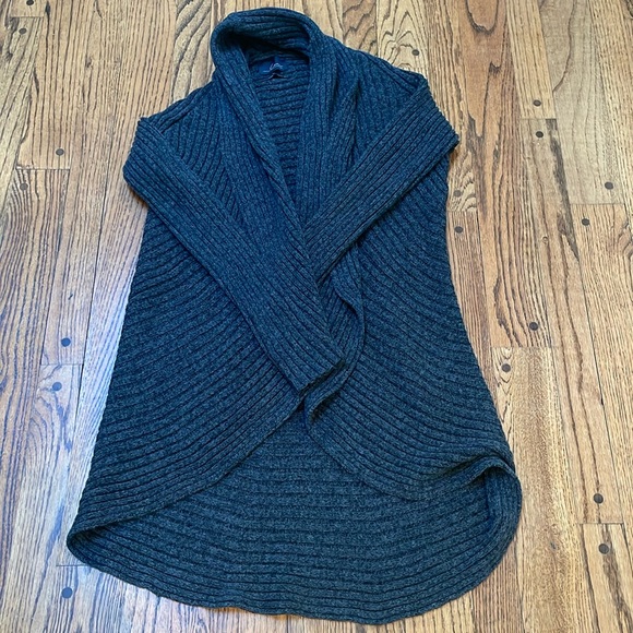Line sz M medium chunky ribbed long open cardi sweater gray heather - Picture 3 of 10
